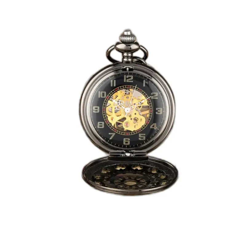 Reloj de bolsillo de lujo Steampunk mecánico negro antiguo