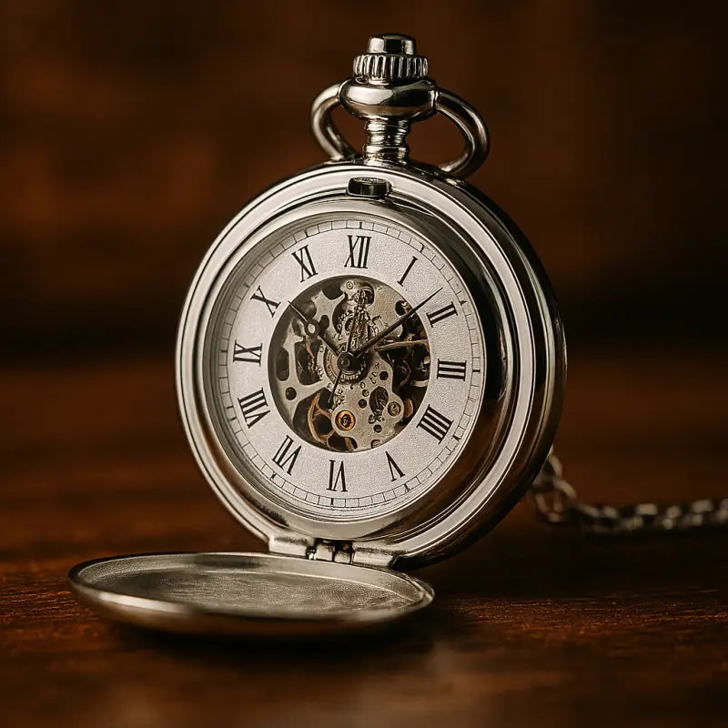 Reloj de bolsillo de lujo plateado con doble solapa