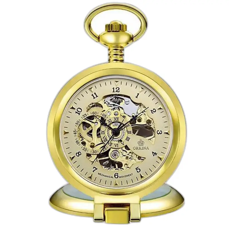 Reloj de bolsillo plateado mecánico de lujo vintage