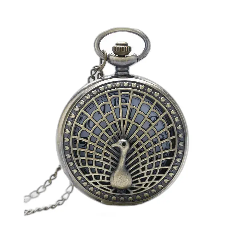 Reloj de bolsillo con collar de bronce vintage Birdy