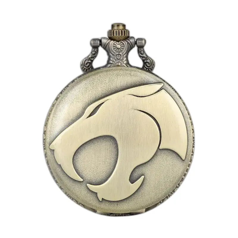 Reloj de bolsillo con collar de pantera de bronce