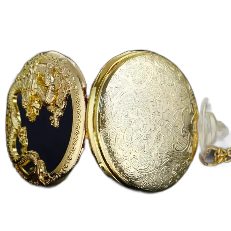 Reloj de bolsillo con collar de cuarzo dorado para mujer
