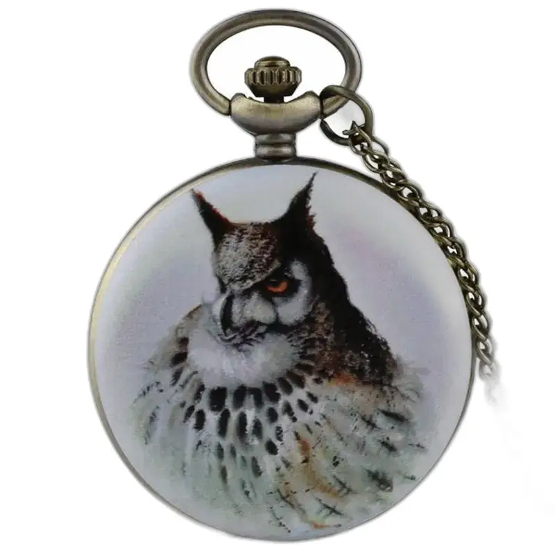 Reloj de bolsillo con collar de Snowl de bronce elegante