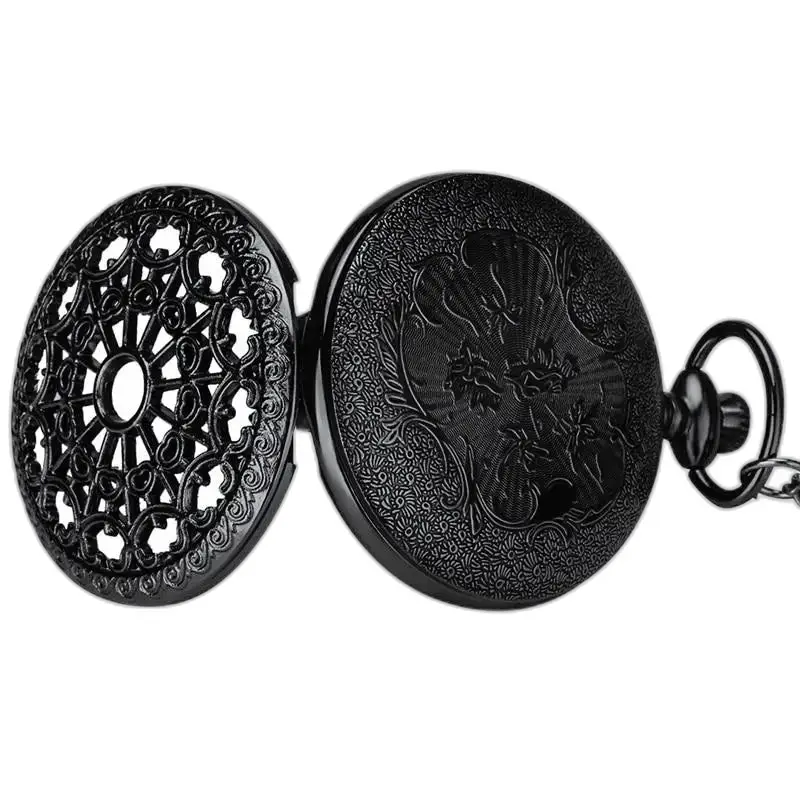 Reloj de Bolsillo Collar Flor Araña Bronce Negro
