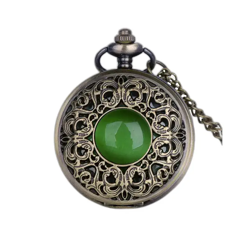 Reloj de bolsillo con collar de esmeraldas vintage
