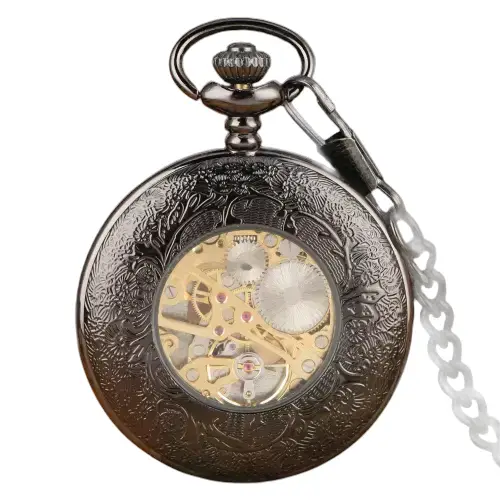 Reloj de bolsillo Dark Machine Illusion con mecanismo visible y diseño ornamentado