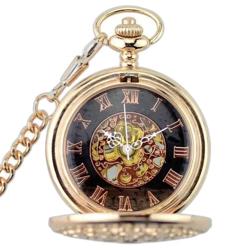 Reloj de bolsillo Demi Chasseur en oro rosa con números romanos y movimiento mecánico