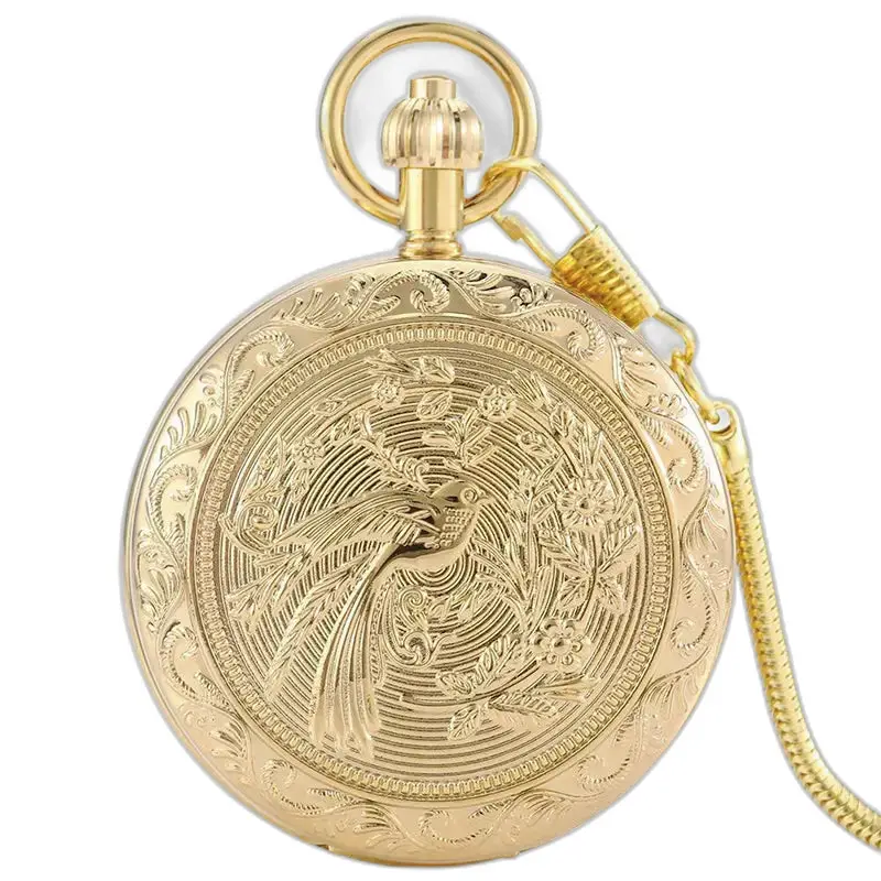 Reloj de bolsillo Golden Luxe Double Chasseur, elegante reloj de oro adornado