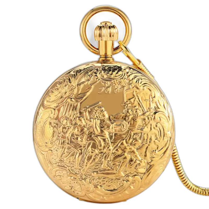 Reloj de bolsillo de lujo dorado con doble solapa y diseño elegante y refinado