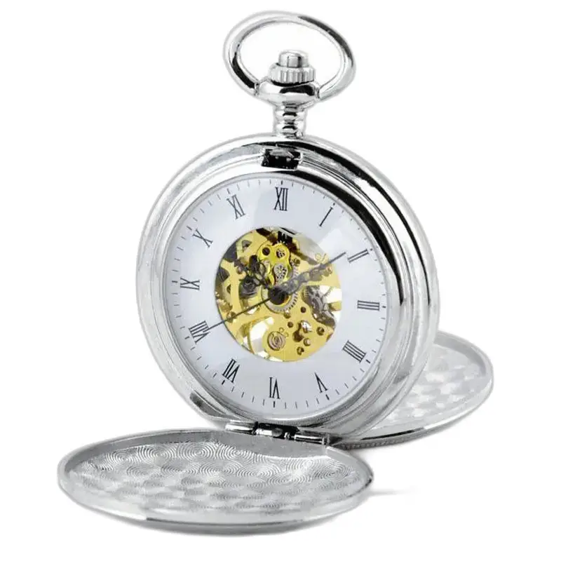Reloj de bolsillo mecánico Chic Double Clapper en plata, elegante y preciso