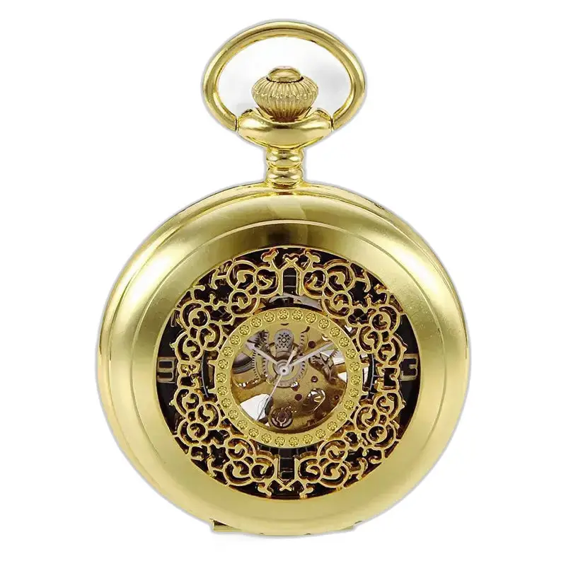 Reloj de bolsillo dorado para mujer, estilo chic, mecánico de cuerda manual, elegante y refinado.