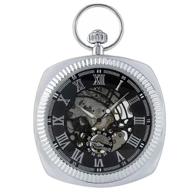 Reloj de bolsillo para hombre Chic Silver, elegante reloj de bolsillo con cuerda mecánica en plata