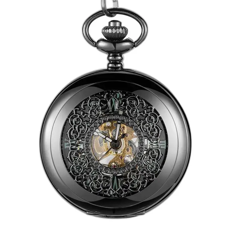 Reloj de bolsillo luminoso Spider Ruins con una elegante esfera negra adornada