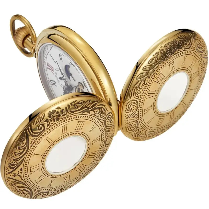 Reloj de bolsillo de lujo Double Demi Chasseur con una hermosa esfera dorada