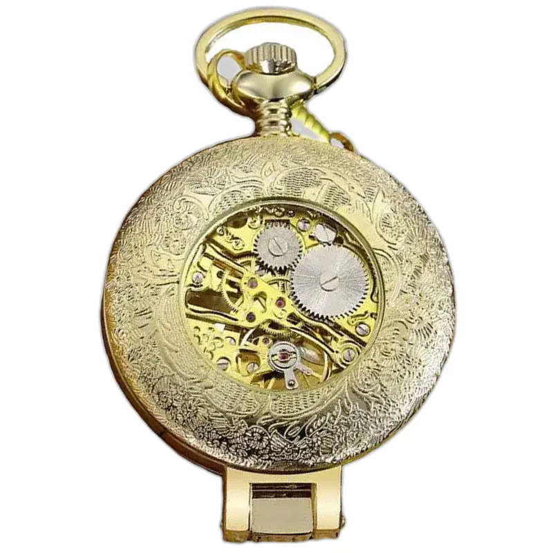 Reloj de bolsillo de lujo Marca Orkina Plata con movimiento mecánico dorado