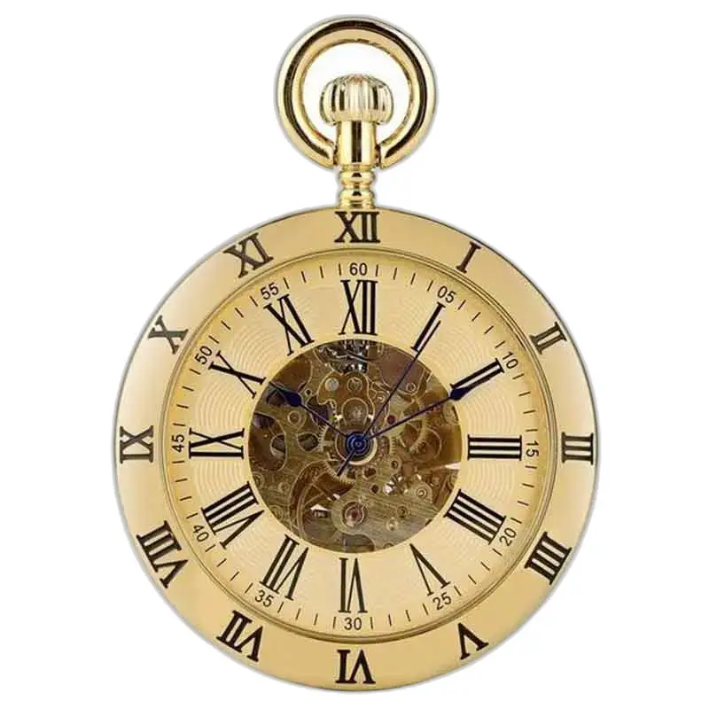 Reloj de bolsillo de lujo Pierre D’or con engranajes visibles y elegante acabado dorado