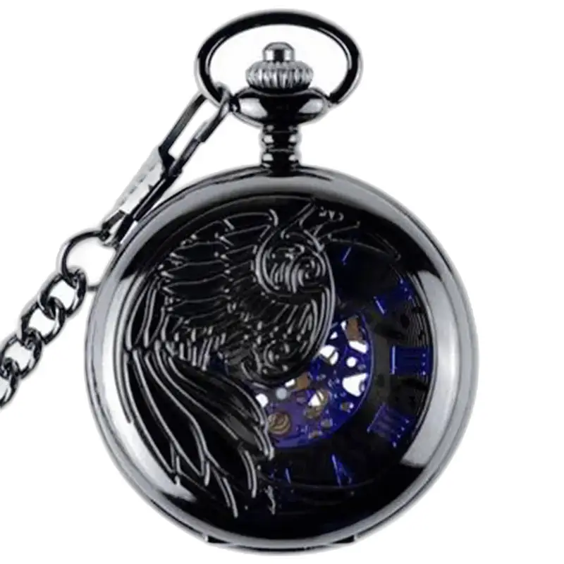 Reloj de bolsillo mecánico Phenix negro con cierre protector y diseño de águila