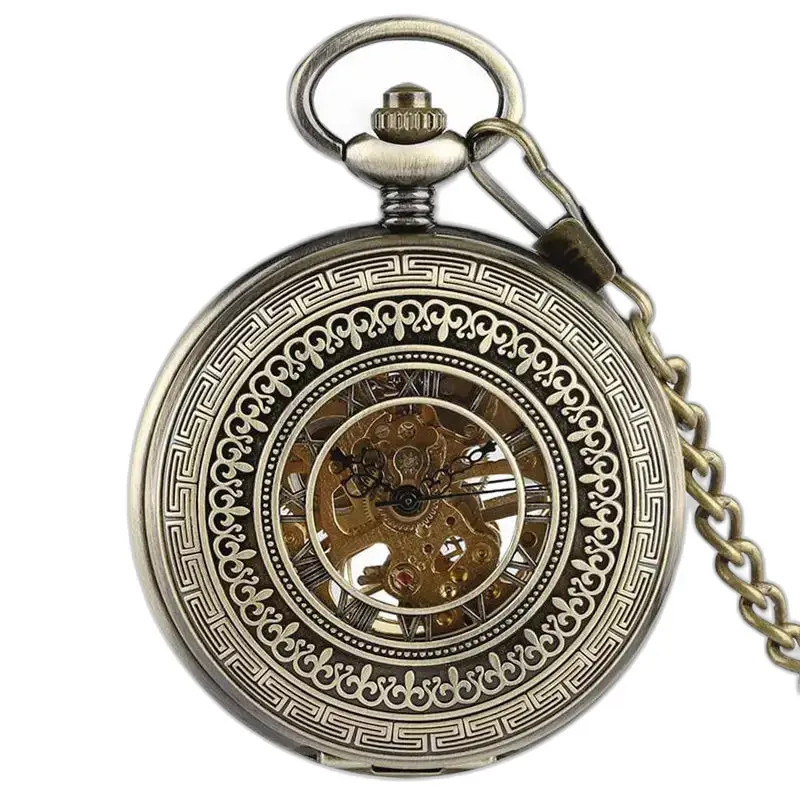 Reloj de bolsillo mecánico Demi Chasseur para hombre con motivo de bronce ornamentado