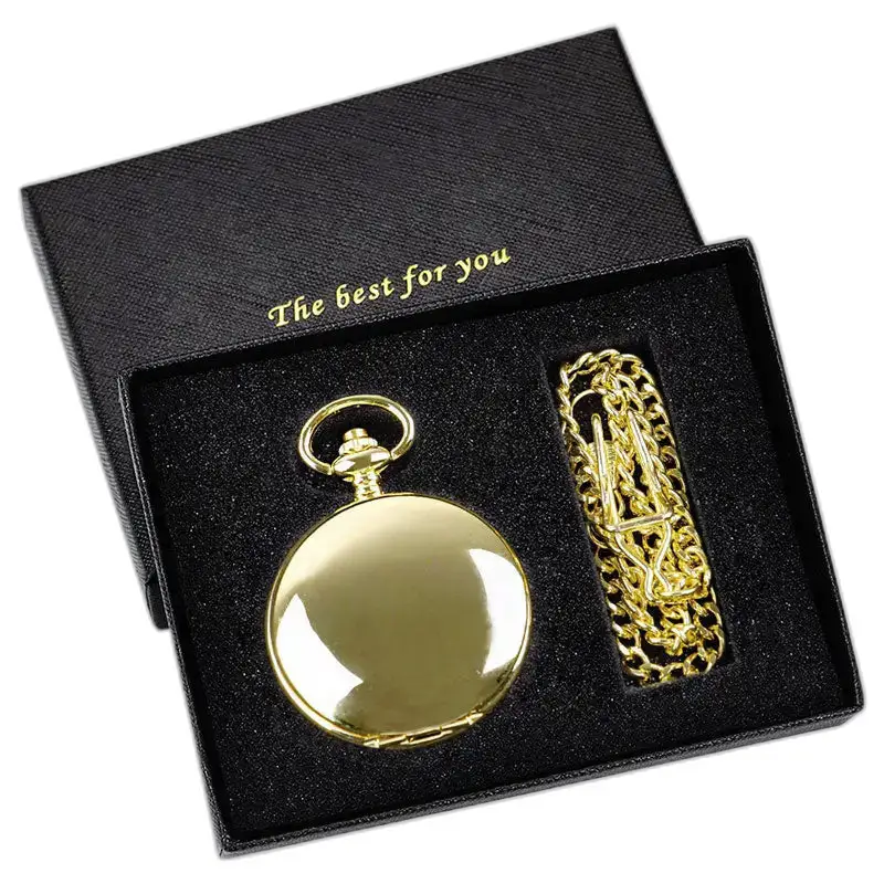 Reloj de bolsillo mecánico Double Chasseur para hombre, reloj dorado en caja negra