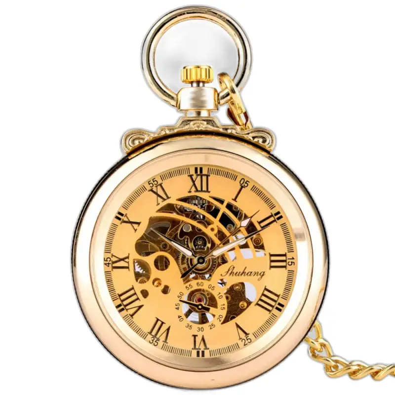 Reloj de bolsillo mecánico dorado Gentleman Luxe con números romanos dorados