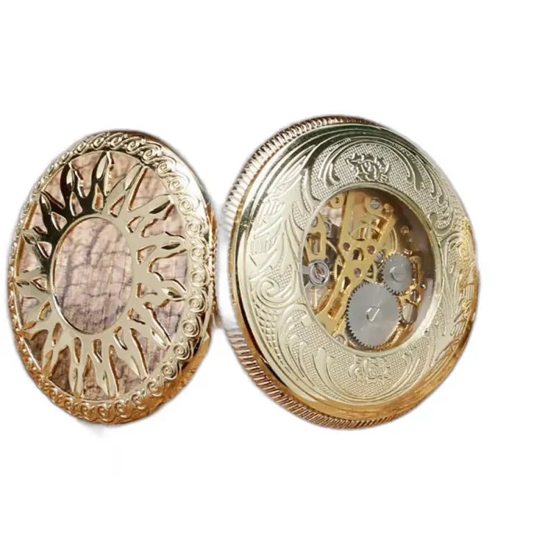 Reloj de bolsillo mecánico Golden Sun con un diseño ornamentado y elegante