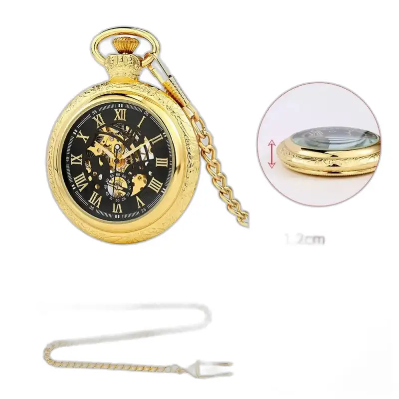 Goldenheirloom Luxe Reloj de bolsillo mecánico para hombre con cadena dorada