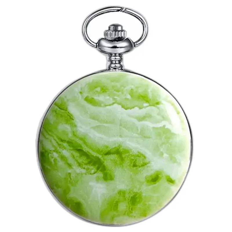 Reloj de bolsillo mecánico Greenmarble de lujo con un diseño de mármol verde y blanco