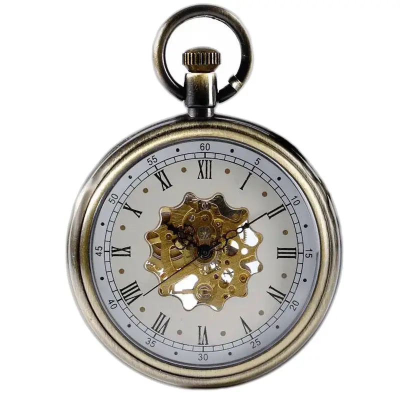 Reloj de bolsillo mecánico vintage de lujo con engranajes visibles