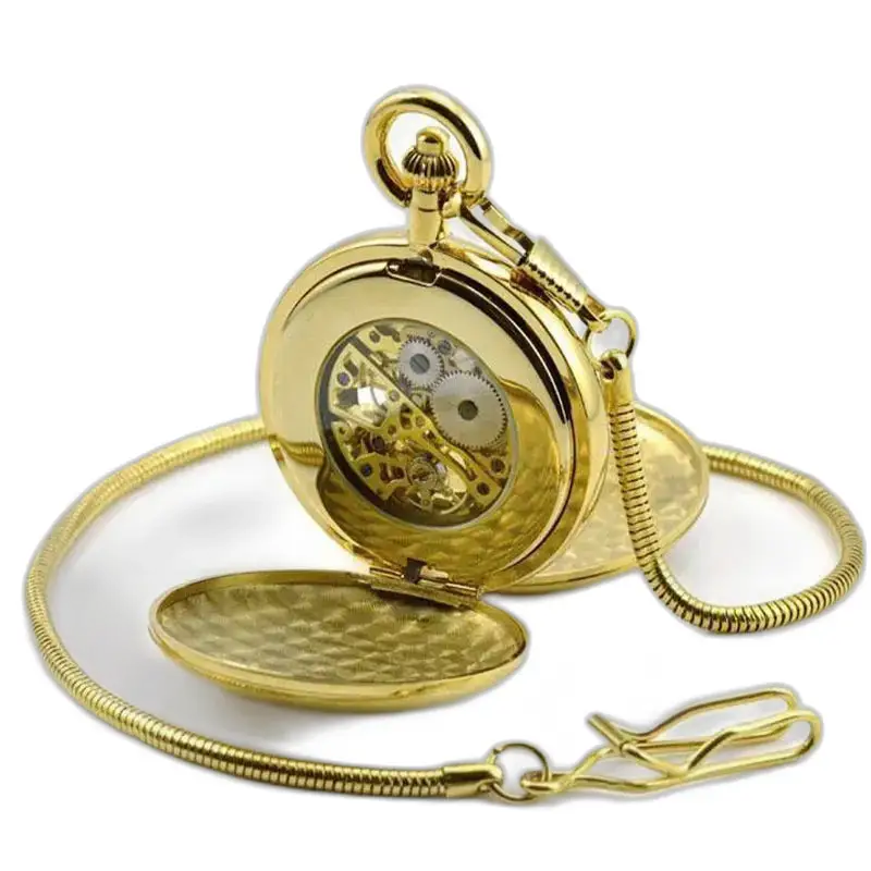 Royale Double Mechanical Reloj de bolsillo de lujo con cadena de oro