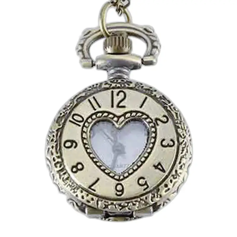 Reloj de collar antiguo con corazón grabado, elegante reloj colgante de metal vintage