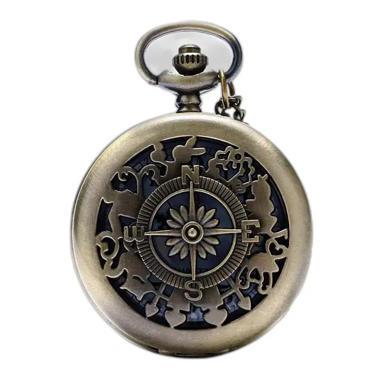 Reloj con collar de brújula estilo vintage para hombres y mujeres con una brújula de bronce antiguo