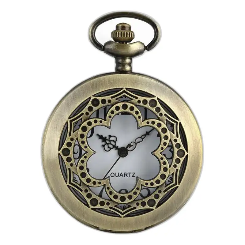 Reloj con collar de bronce con flores geométricas retro con estilo bronce antiguo