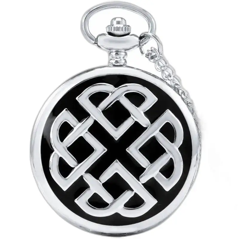 Reloj clásico con collar de cuerda celta de plata y diseño de nudo celta plateado