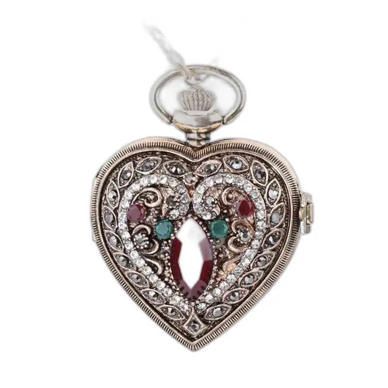 Reloj Open Flip Diamond Heart Necklace con un elegante diseño en forma de corazón