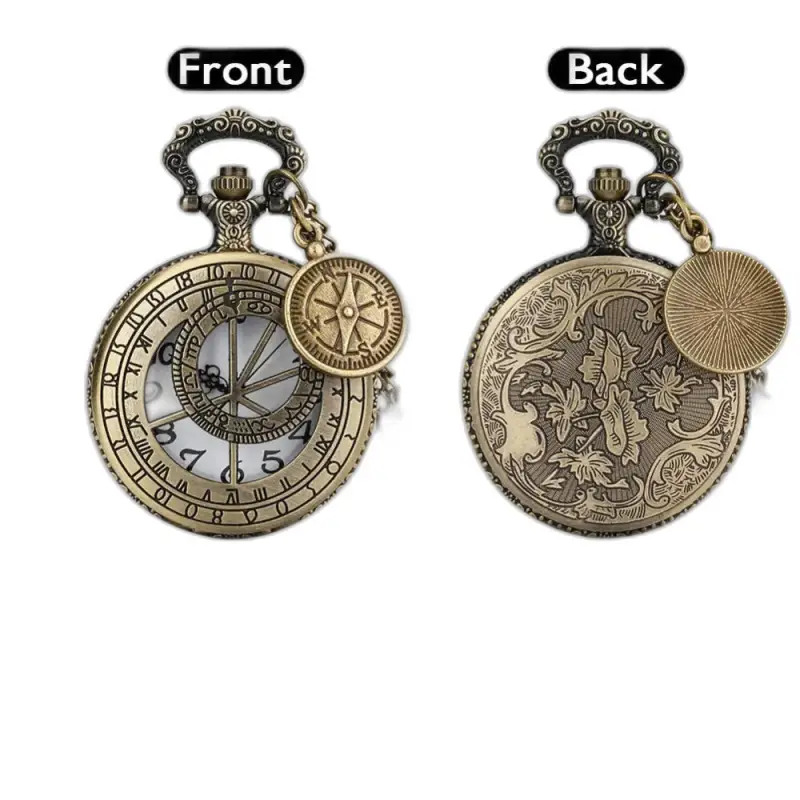 Reloj con collar de brújula de cuarzo de bronce Half Hunter con estilo antiguo, elegante reloj con collar