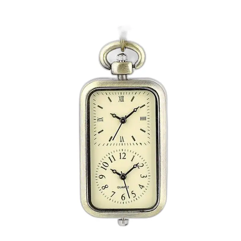 Reloj Vintage de Bronce con Doble Collar para Hombre y Mujer con Esfera Rectangular