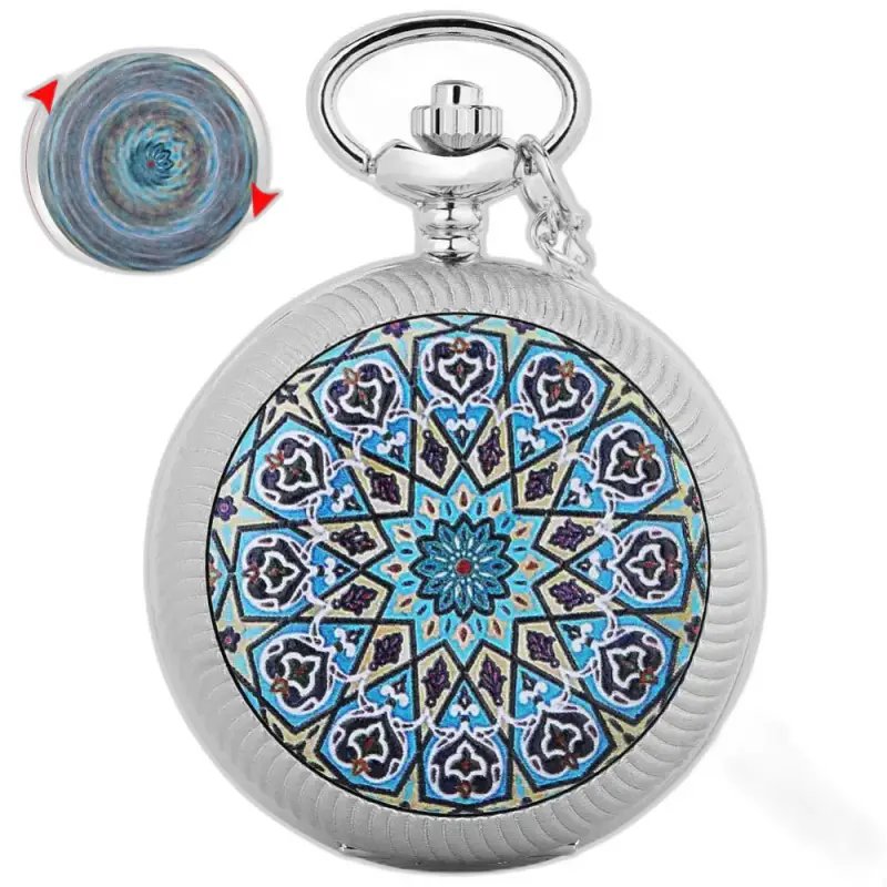 Reloj con collar de flores de mandala elegante azul con reloj con collar de diseño geométrico en plata