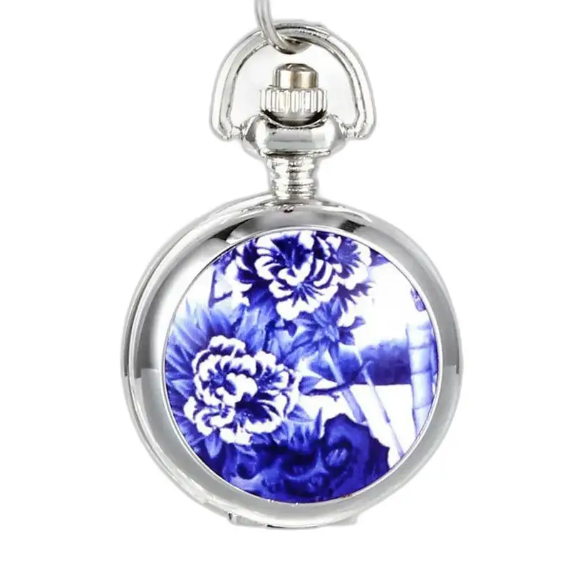Reloj collar Silver Blue Flowers con elegante diseño floral azul