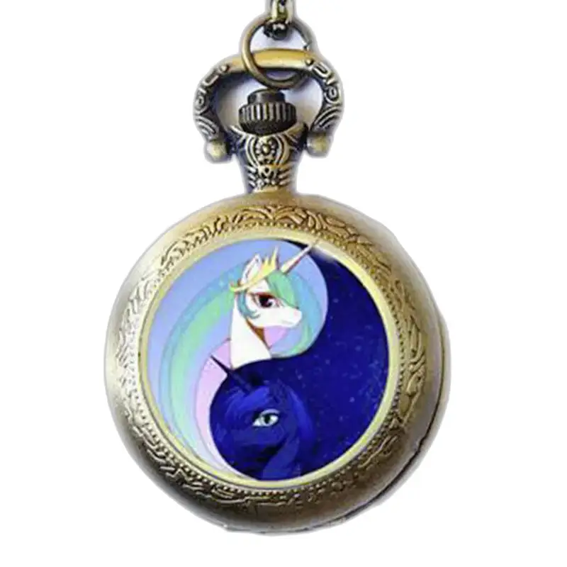 Reloj con collar de unicornio en bronce y oro con diseño de yin-yang de unicornio en bronce