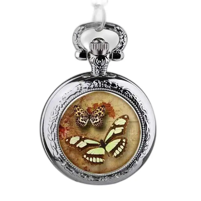 Elegante reloj con collar de mariposa de acero inoxidable con diseño de mariposa en la esfera