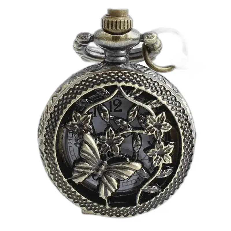 Reloj con collar de mariposa de bronce vintage con un diseño de mariposa adornado