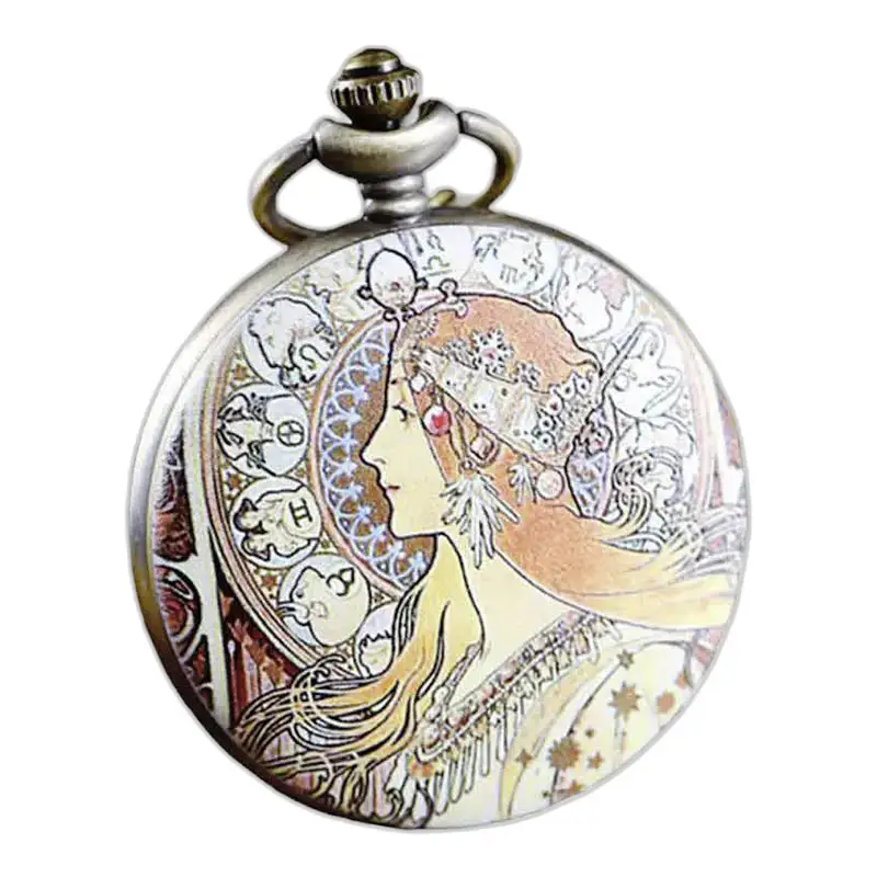 Elegante reloj con colgante de diosa roja y elegante diseño Art Nouveau.