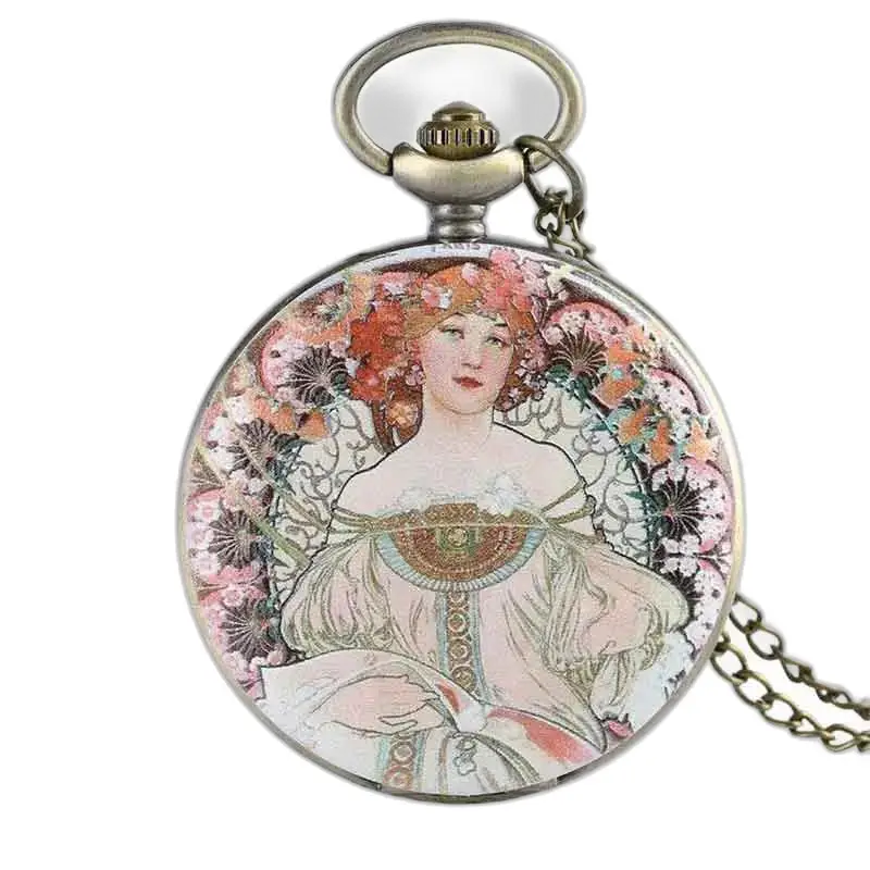 Reloj con colgante de flores y esfera transparente, elegante estilo Art Nouveau