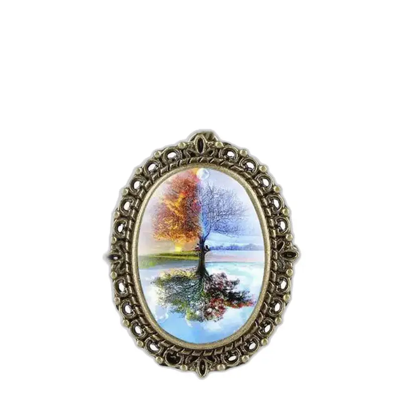 Colgante ovalado que representa un árbol de las cuatro estaciones para Watch Necklace Pendant