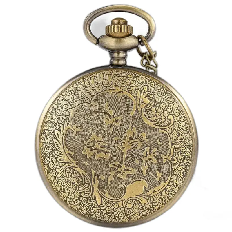 Reloj con collar de cuarzo elegante de bronce que muestra un reloj de bolsillo de bronce adornado