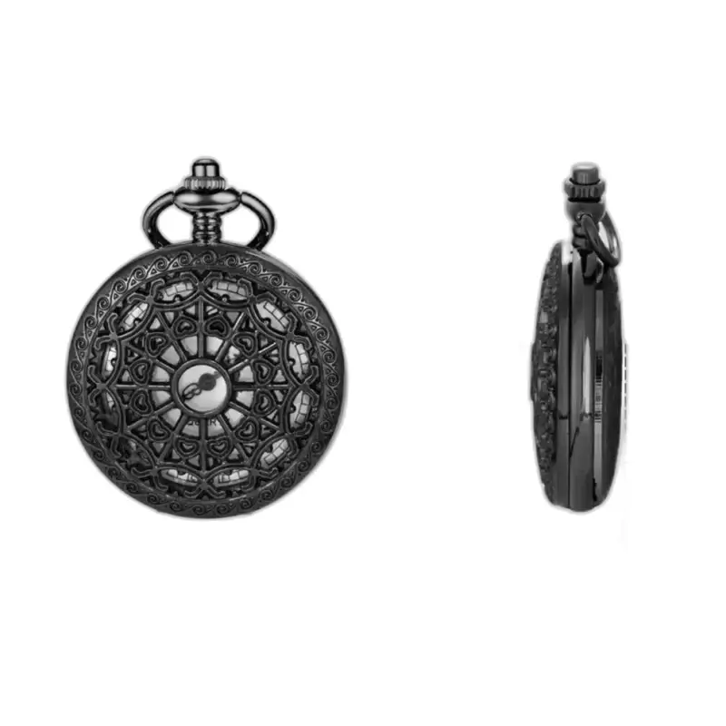 Reloj Steampunk de Mujer con Collar de Cuarzo Negro decorado en Negro y Elegante
