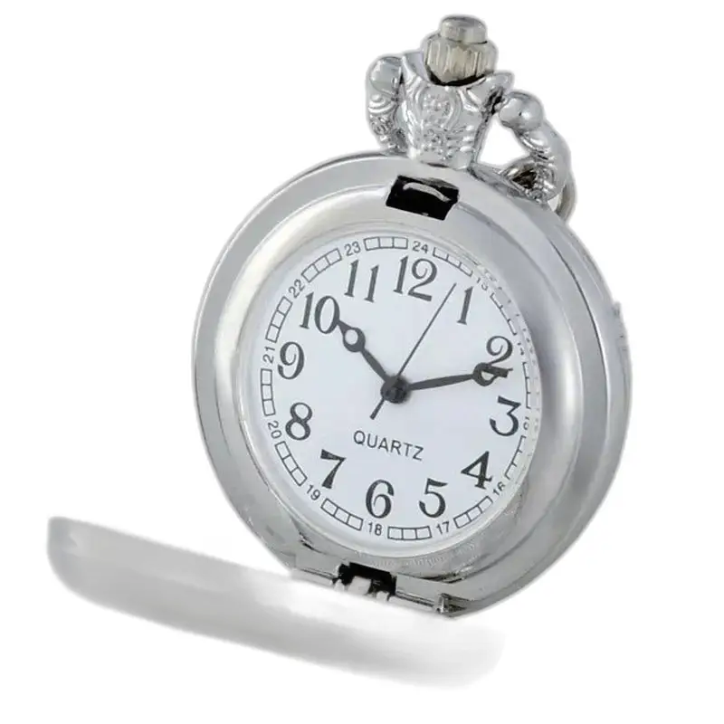 Reloj vintage con collar de abeja reina y reloj de bolsillo plateado con esfera abierta