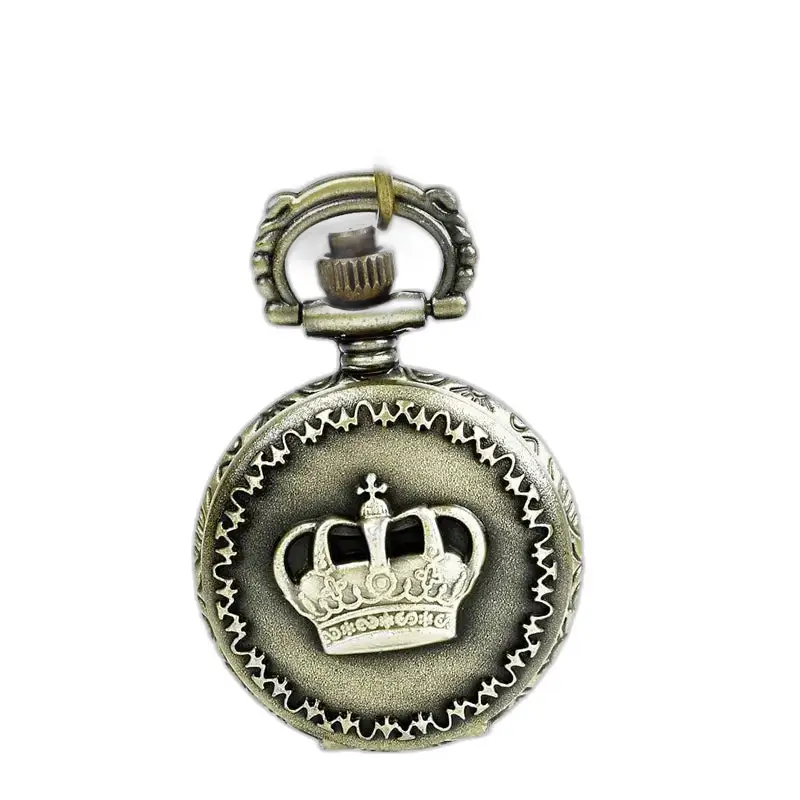 Reloj de collar de bronce vintage Royal Crown con reloj de bolsillo adornado con corona antigua