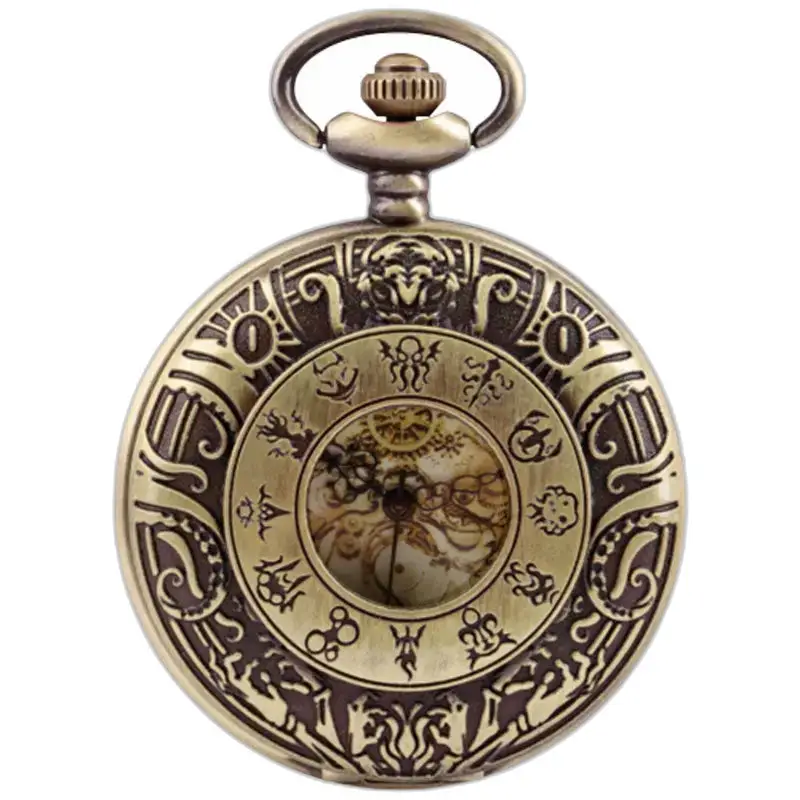Reloj de collar vintage con números romanos y elegantes adornos de bronce
