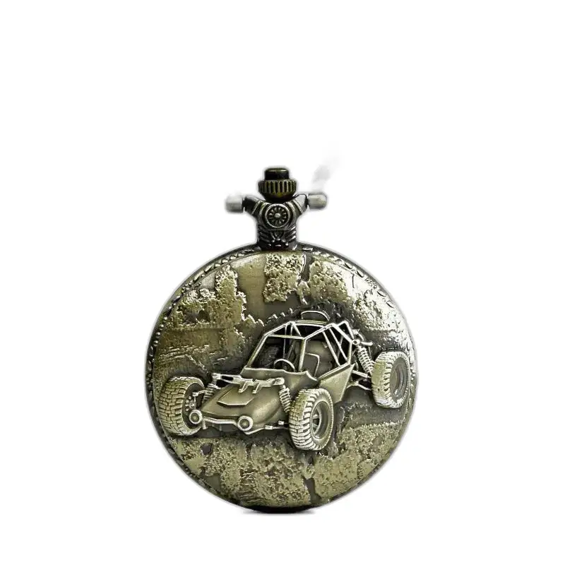Reloj Collar Estilo Vintage Redondo de Bronce con diseño de buggy en color bronce